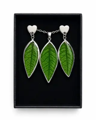 Set Green Leaf – náušnice a přívěsek z epoxidu