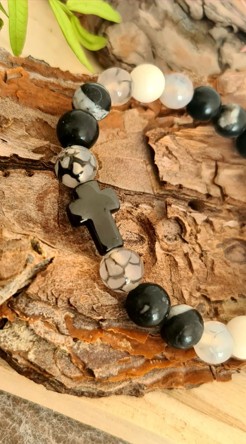 Náramek - Dračí achát černý,Jaspis zebra černobílý 2
